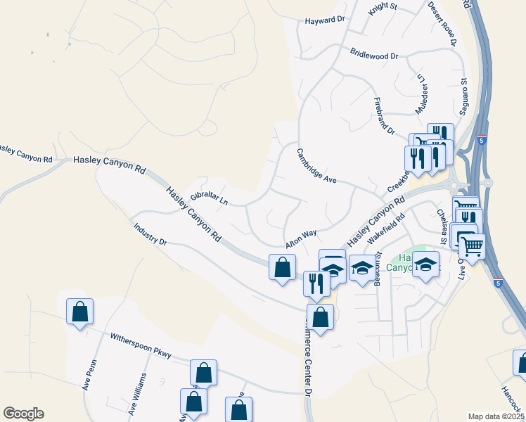 map of restaurants, bars, coffee shops, grocery stores, and more near 28330 Gibraltar Lane in Castaic