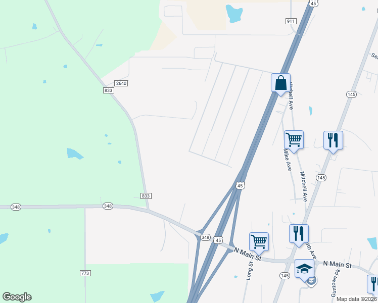 map of restaurants, bars, coffee shops, grocery stores, and more near 100 Joyce Street in Guntown