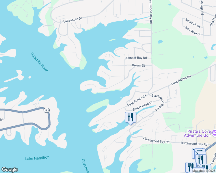 map of restaurants, bars, coffee shops, grocery stores, and more near 340 Sunset Bay Road in Hot Springs