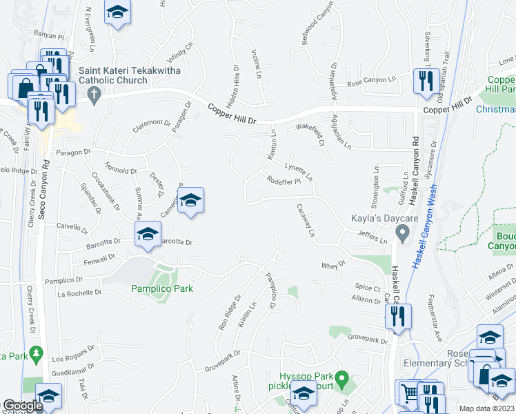 map of restaurants, bars, coffee shops, grocery stores, and more near 22012 Jeffers Lane in Santa Clarita
