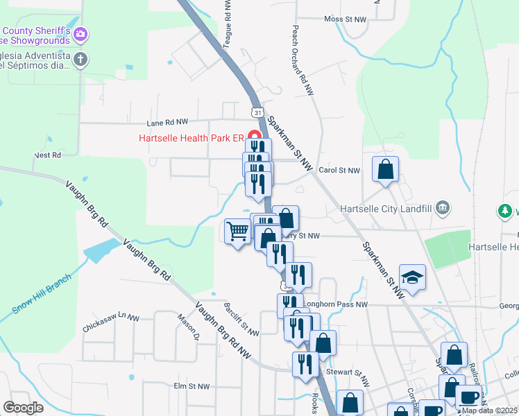 map of restaurants, bars, coffee shops, grocery stores, and more near 1301 U.S. 31 in Hartselle