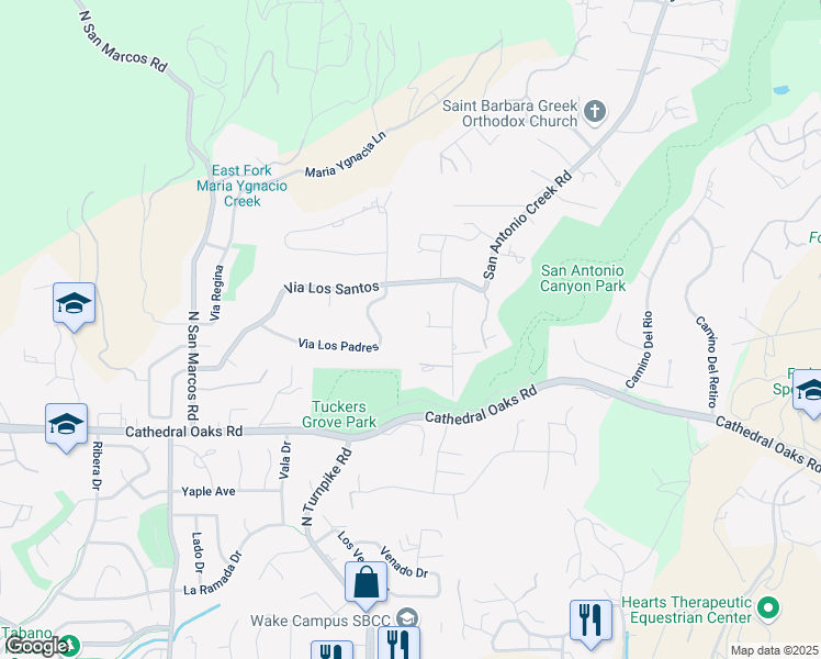 map of restaurants, bars, coffee shops, grocery stores, and more near 4734 San Antonio Court in Santa Barbara