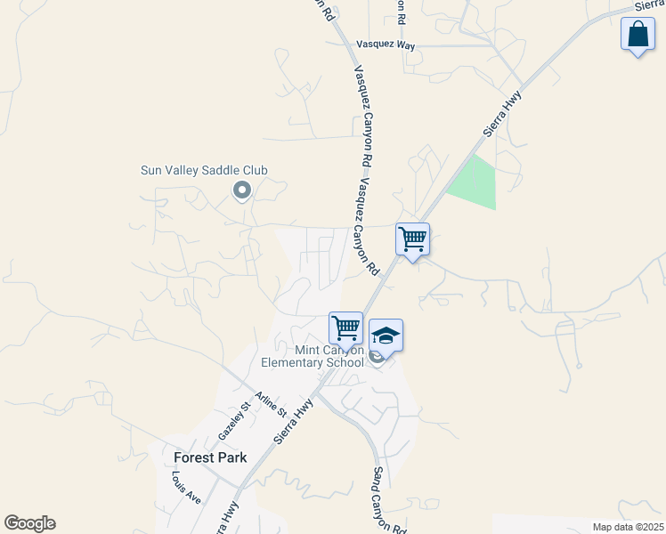 map of restaurants, bars, coffee shops, grocery stores, and more near 16274 Vasquez Canyon Road in Los Angeles County