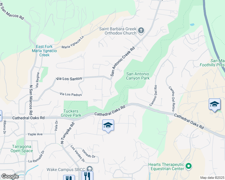 map of restaurants, bars, coffee shops, grocery stores, and more near 1000 San Antonio Creek Road in Santa Barbara