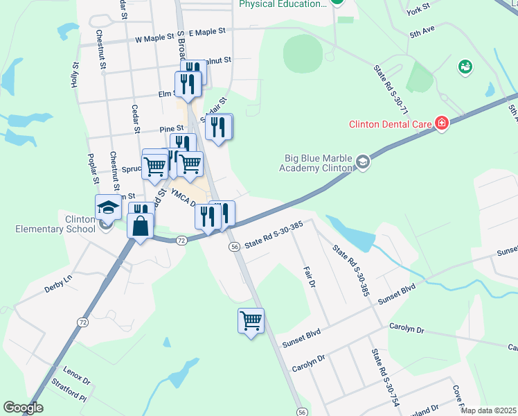 map of restaurants, bars, coffee shops, grocery stores, and more near 107 Springdale Drive in Clinton
