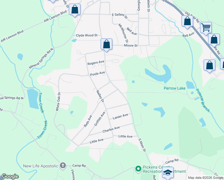 map of restaurants, bars, coffee shops, grocery stores, and more near 56 Jones Avenue in Jasper