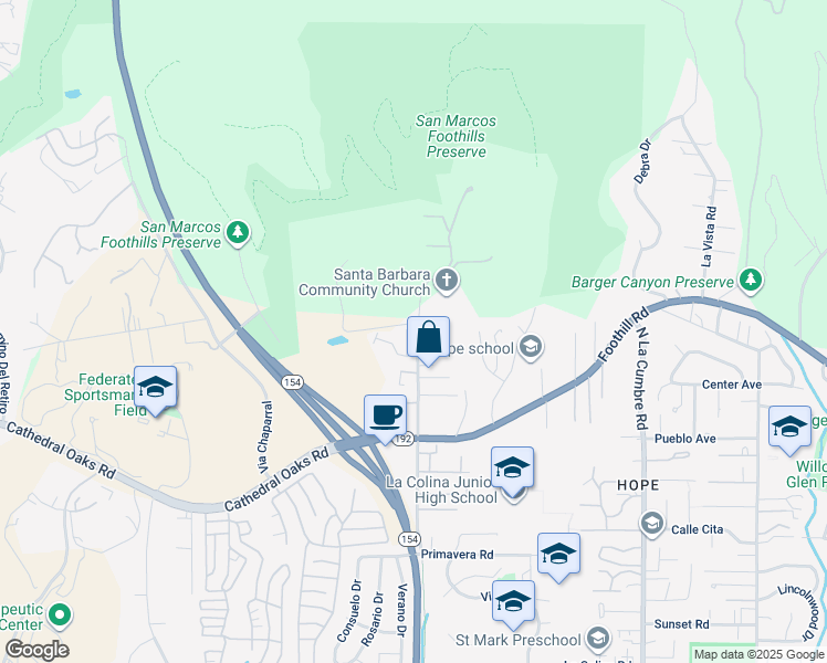 map of restaurants, bars, coffee shops, grocery stores, and more near 965 Cieneguitas Road in Santa Barbara
