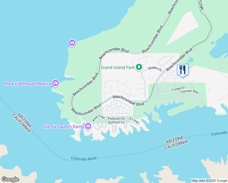 map of restaurants, bars, coffee shops, grocery stores, and more near 620 Veneto Loop in Lake Havasu City