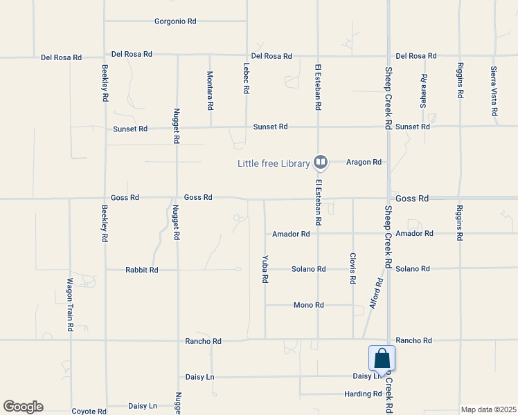 map of restaurants, bars, coffee shops, grocery stores, and more near 3731 Goss Road in Phelan