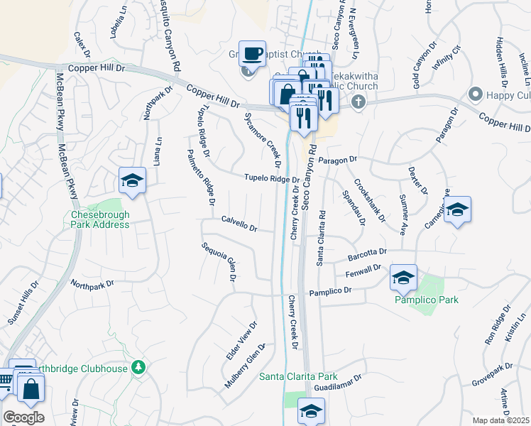 map of restaurants, bars, coffee shops, grocery stores, and more near 27728 Laurel Creek Cir in Santa Clarita