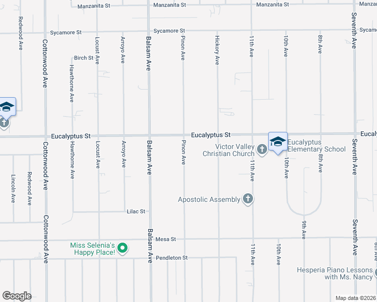 map of restaurants, bars, coffee shops, grocery stores, and more near 11243 Pinon Avenue in Hesperia