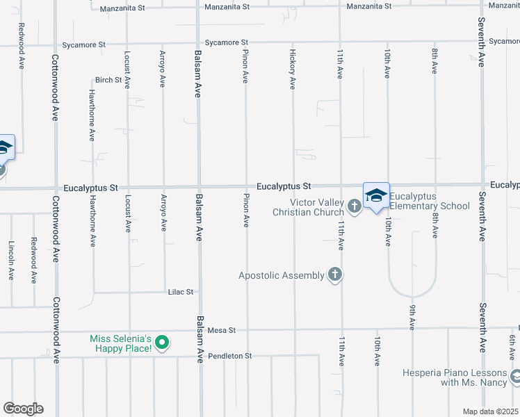 map of restaurants, bars, coffee shops, grocery stores, and more near 11243 Pinon Avenue in Hesperia