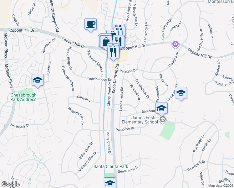 map of restaurants, bars, coffee shops, grocery stores, and more near 27636 Seco Canyon Road in Santa Clarita