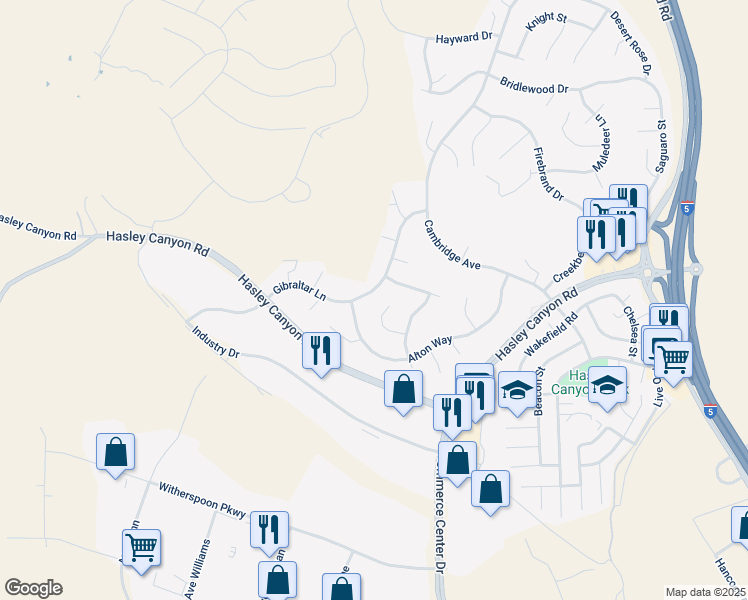 map of restaurants, bars, coffee shops, grocery stores, and more near 28330 Gibraltar Lane in Castaic