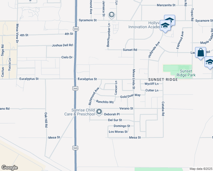 map of restaurants, bars, coffee shops, grocery stores, and more near 12323 Bear Ridge Way in Victorville
