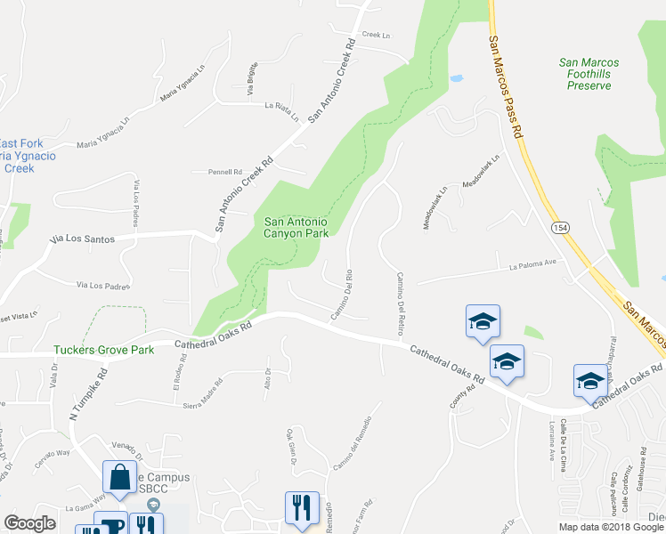 map of restaurants, bars, coffee shops, grocery stores, and more near 4592 Camino Del Mirasol in Santa Barbara