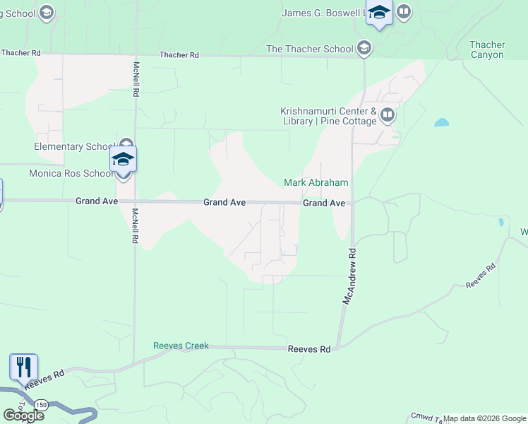 map of restaurants, bars, coffee shops, grocery stores, and more near 4370 Grand Avenue in Ojai