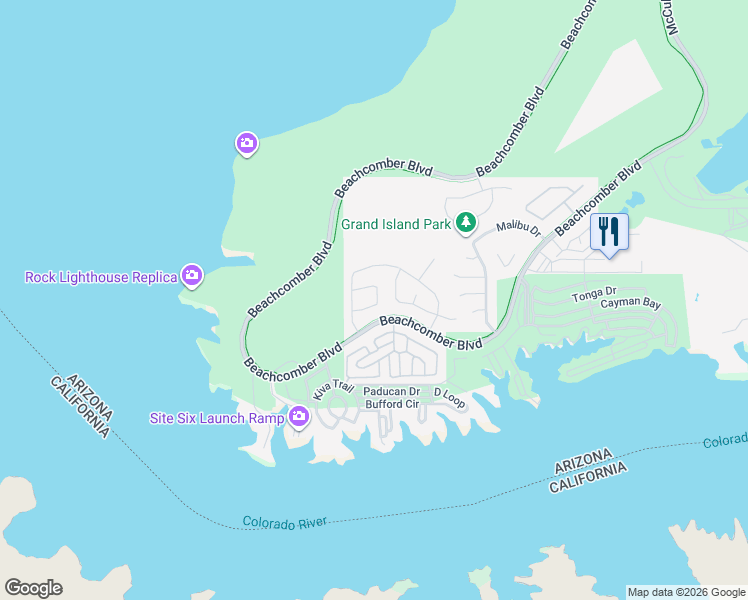 map of restaurants, bars, coffee shops, grocery stores, and more near 620 Veneto Loop in Lake Havasu City