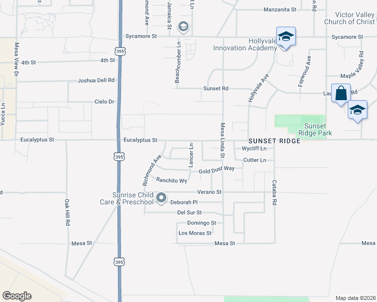 map of restaurants, bars, coffee shops, grocery stores, and more near in Victorville