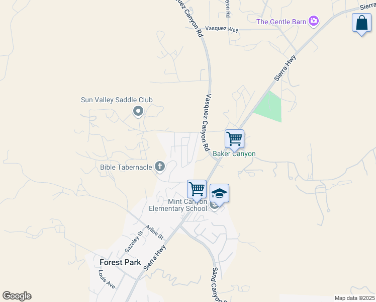 map of restaurants, bars, coffee shops, grocery stores, and more near 16274 Vasquez Canyon Road in Los Angeles County