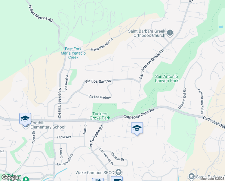 map of restaurants, bars, coffee shops, grocery stores, and more near 972 Via Los Padres in Santa Barbara