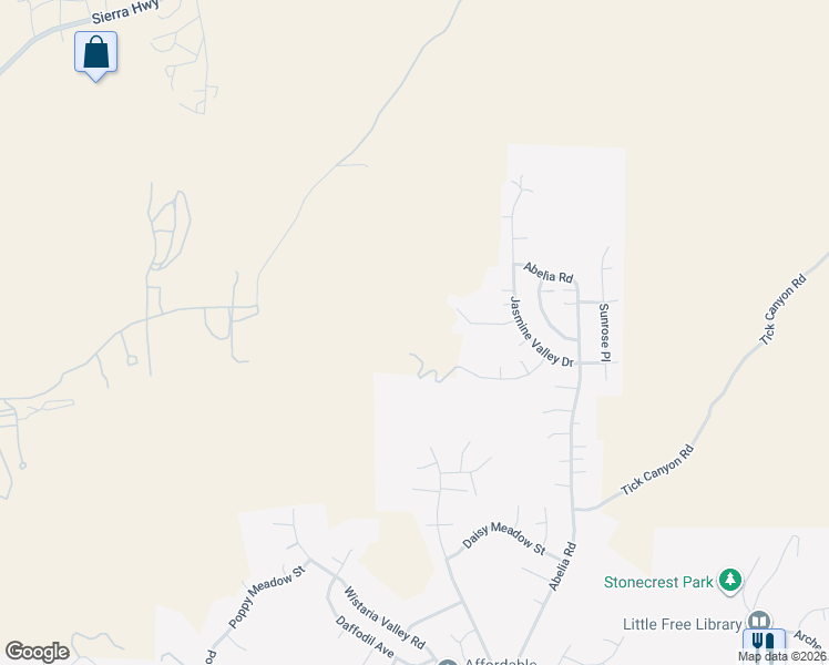 map of restaurants, bars, coffee shops, grocery stores, and more near Hydrangea Way in Santa Clarita