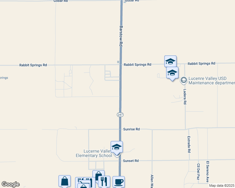 map of restaurants, bars, coffee shops, grocery stores, and more near 11112 Barstow Road in Lucerne Valley