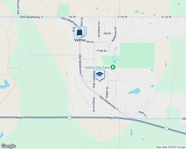 map of restaurants, bars, coffee shops, grocery stores, and more near 706 Braylee's Way in Velma
