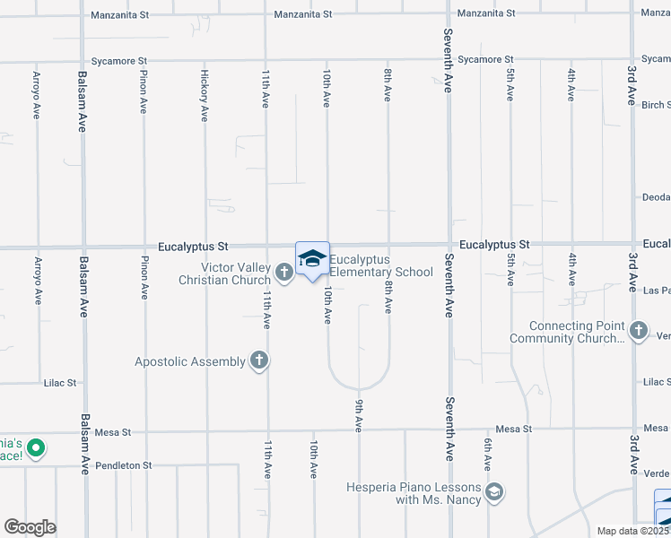 map of restaurants, bars, coffee shops, grocery stores, and more near 11255 10th Avenue in Hesperia