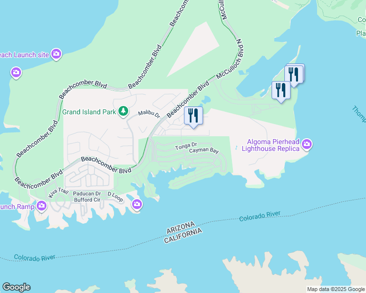 map of restaurants, bars, coffee shops, grocery stores, and more near Tonga Drive in Lake Havasu City