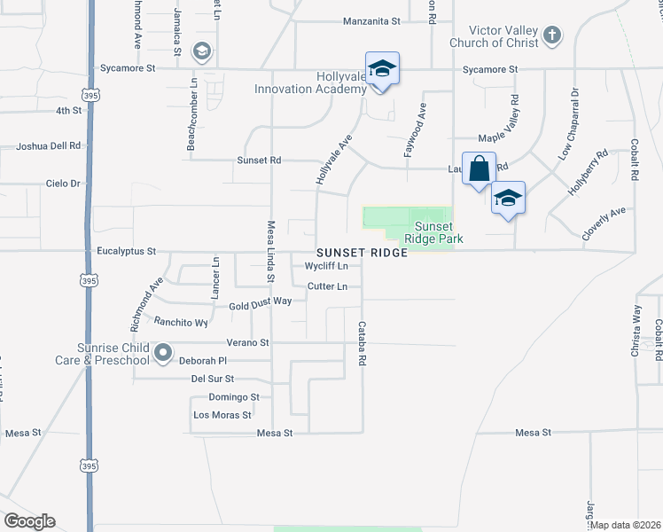 map of restaurants, bars, coffee shops, grocery stores, and more near Wycliff Lane in Victorville