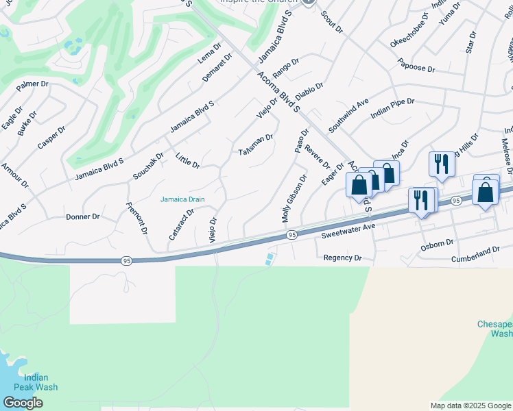map of restaurants, bars, coffee shops, grocery stores, and more near 929 Paso Drive in Lake Havasu City