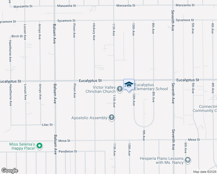 map of restaurants, bars, coffee shops, grocery stores, and more near 11250 11th Avenue in Hesperia