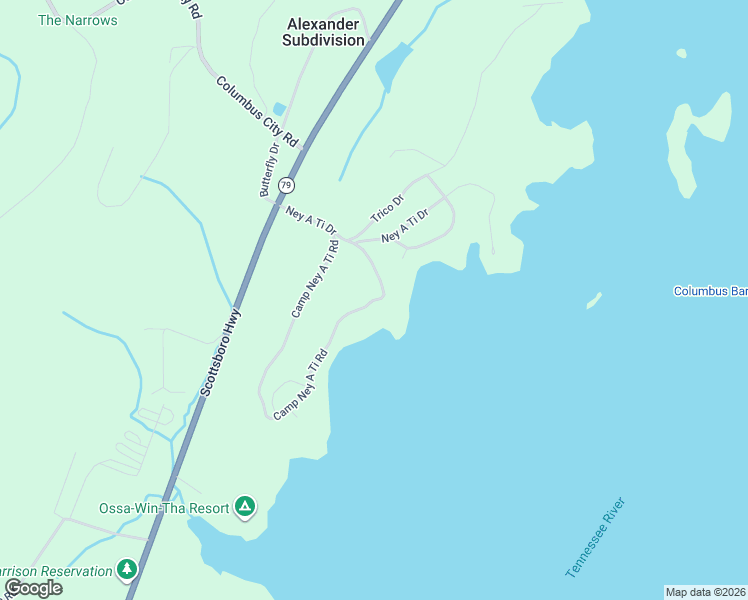 map of restaurants, bars, coffee shops, grocery stores, and more near 495 Camp Ney a Ti Road in Guntersville