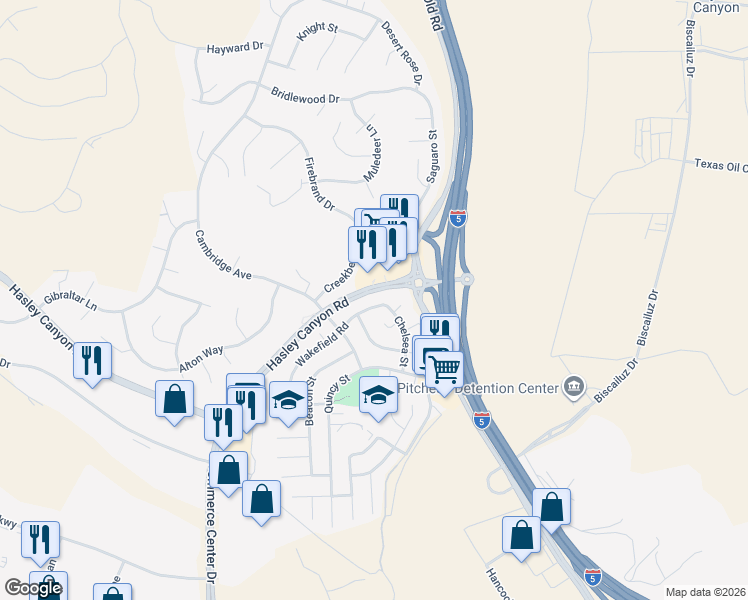map of restaurants, bars, coffee shops, grocery stores, and more near 27611 Ashby Court in Castaic