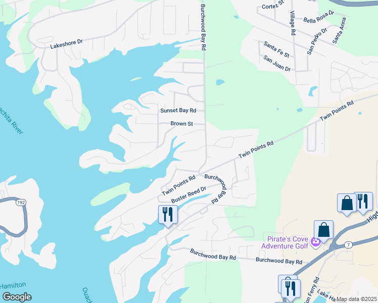 map of restaurants, bars, coffee shops, grocery stores, and more near 109 Coca Bay Point in Hot Springs