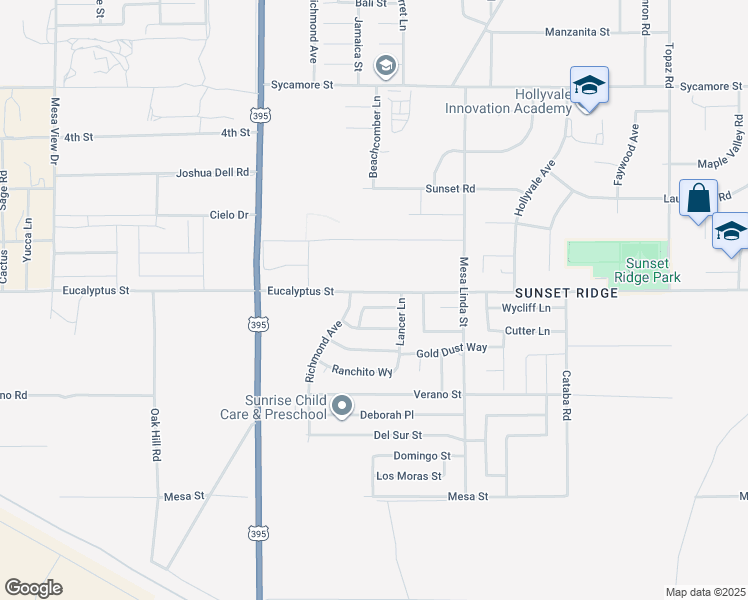 map of restaurants, bars, coffee shops, grocery stores, and more near 12338 Bear Ridge Way in Victorville