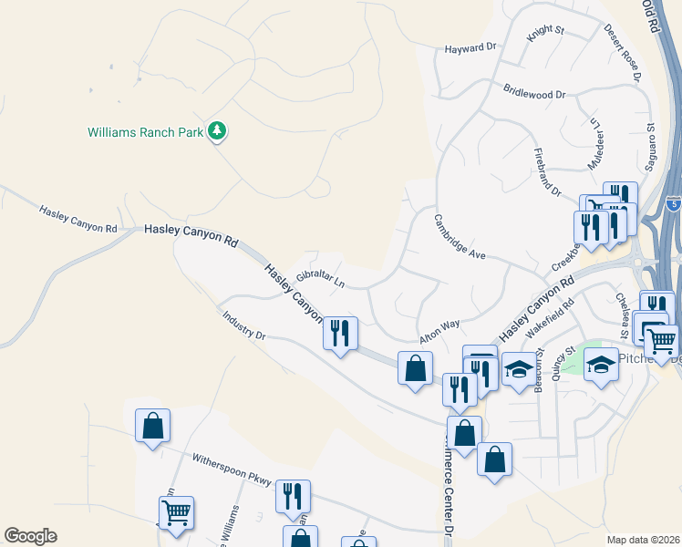 map of restaurants, bars, coffee shops, grocery stores, and more near 29810 Glendower Court in Castaic