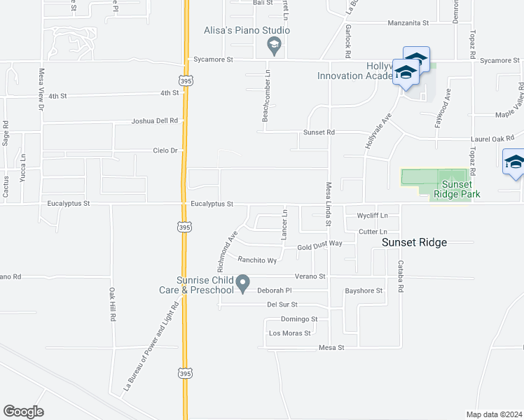 map of restaurants, bars, coffee shops, grocery stores, and more near 12326 Bear Ridge Way in Victorville