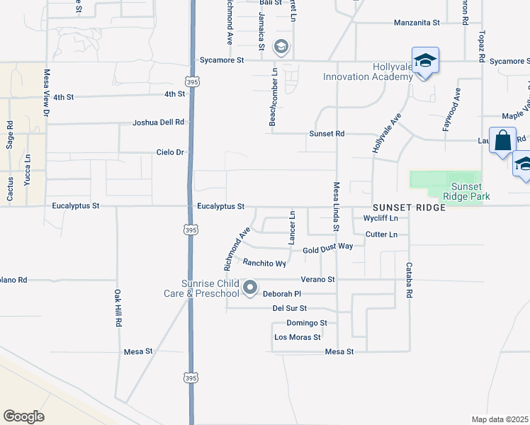 map of restaurants, bars, coffee shops, grocery stores, and more near 12314 Bear Ridge Way in Victorville