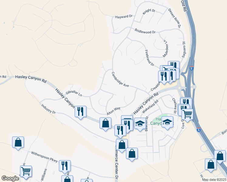 map of restaurants, bars, coffee shops, grocery stores, and more near 28201 Springvale Lane in Castaic