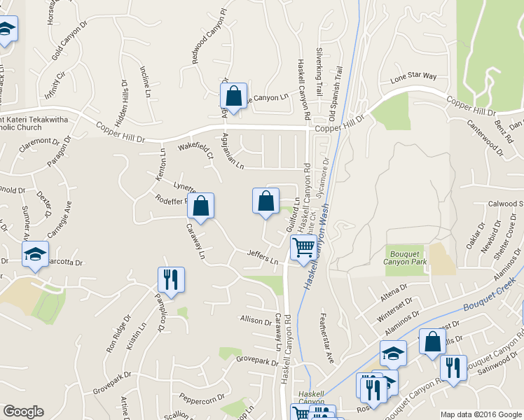 map of restaurants, bars, coffee shops, grocery stores, and more near 28205 Stonington Lane in Santa Clarita