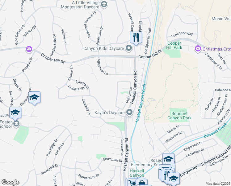 map of restaurants, bars, coffee shops, grocery stores, and more near 28205 Stonington Lane in Santa Clarita