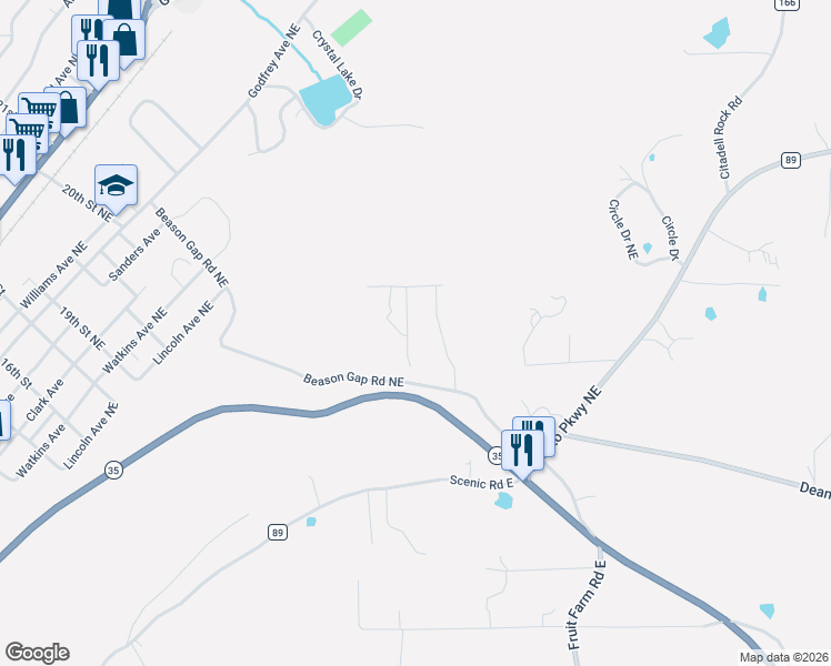 map of restaurants, bars, coffee shops, grocery stores, and more near 2112 Dogwood Boulevard Northeast in Fort Payne