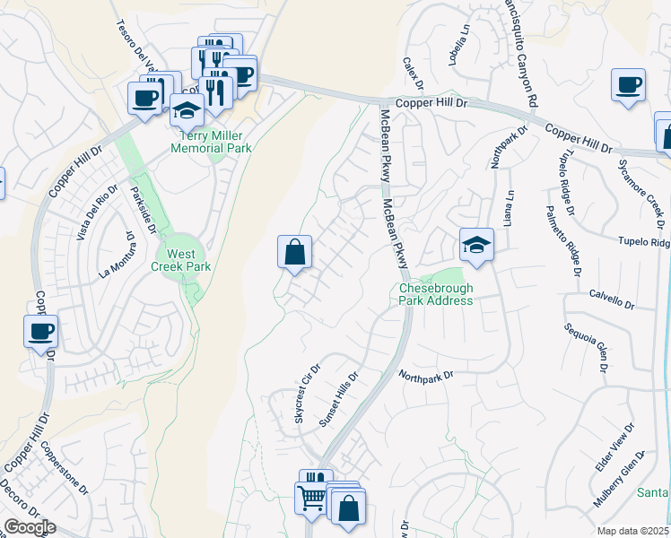 map of restaurants, bars, coffee shops, grocery stores, and more near 23740 Forest View Court in Santa Clarita