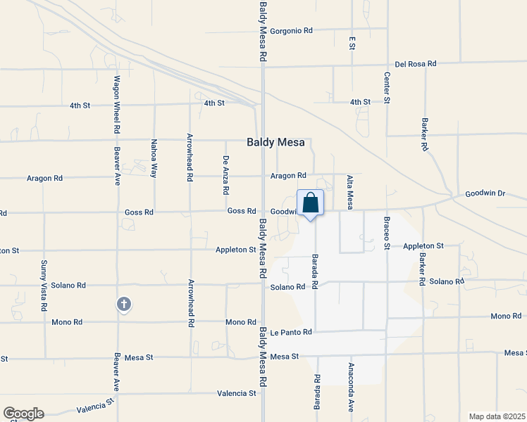map of restaurants, bars, coffee shops, grocery stores, and more near Baldy Mesa Road & Goss Road in Victorville