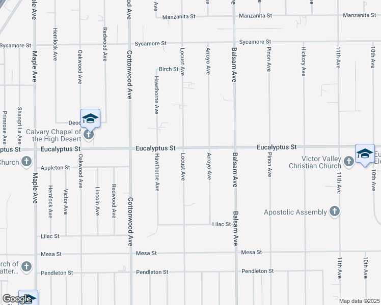 map of restaurants, bars, coffee shops, grocery stores, and more near 11287 Locust Avenue in Hesperia