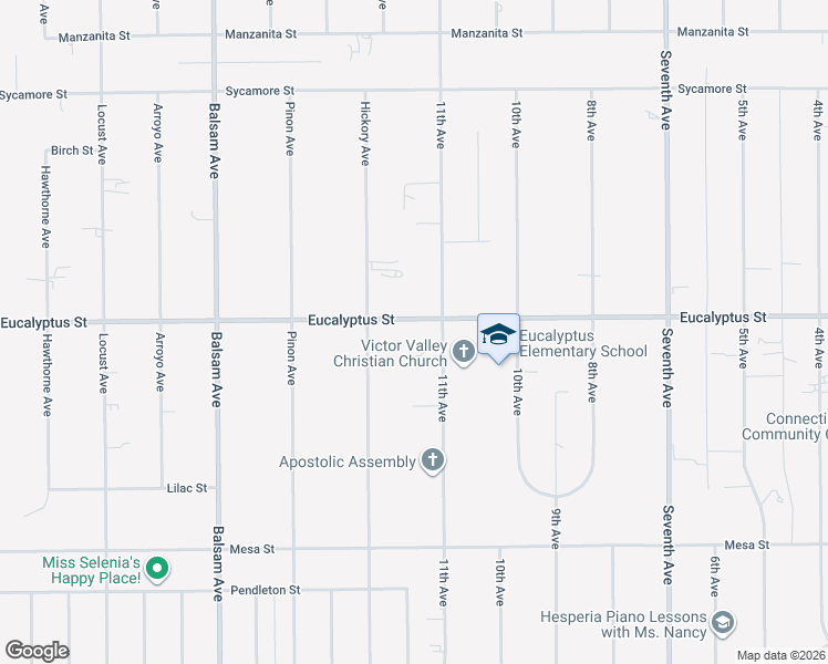 map of restaurants, bars, coffee shops, grocery stores, and more near 11250 11th Avenue in Hesperia