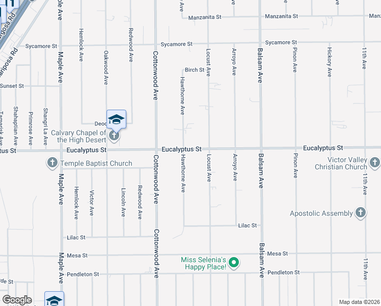 map of restaurants, bars, coffee shops, grocery stores, and more near 11235 Hawthorne Avenue in Hesperia