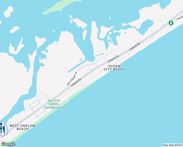 map of restaurants, bars, coffee shops, grocery stores, and more near 442 Ocean Drive in North Topsail Beach